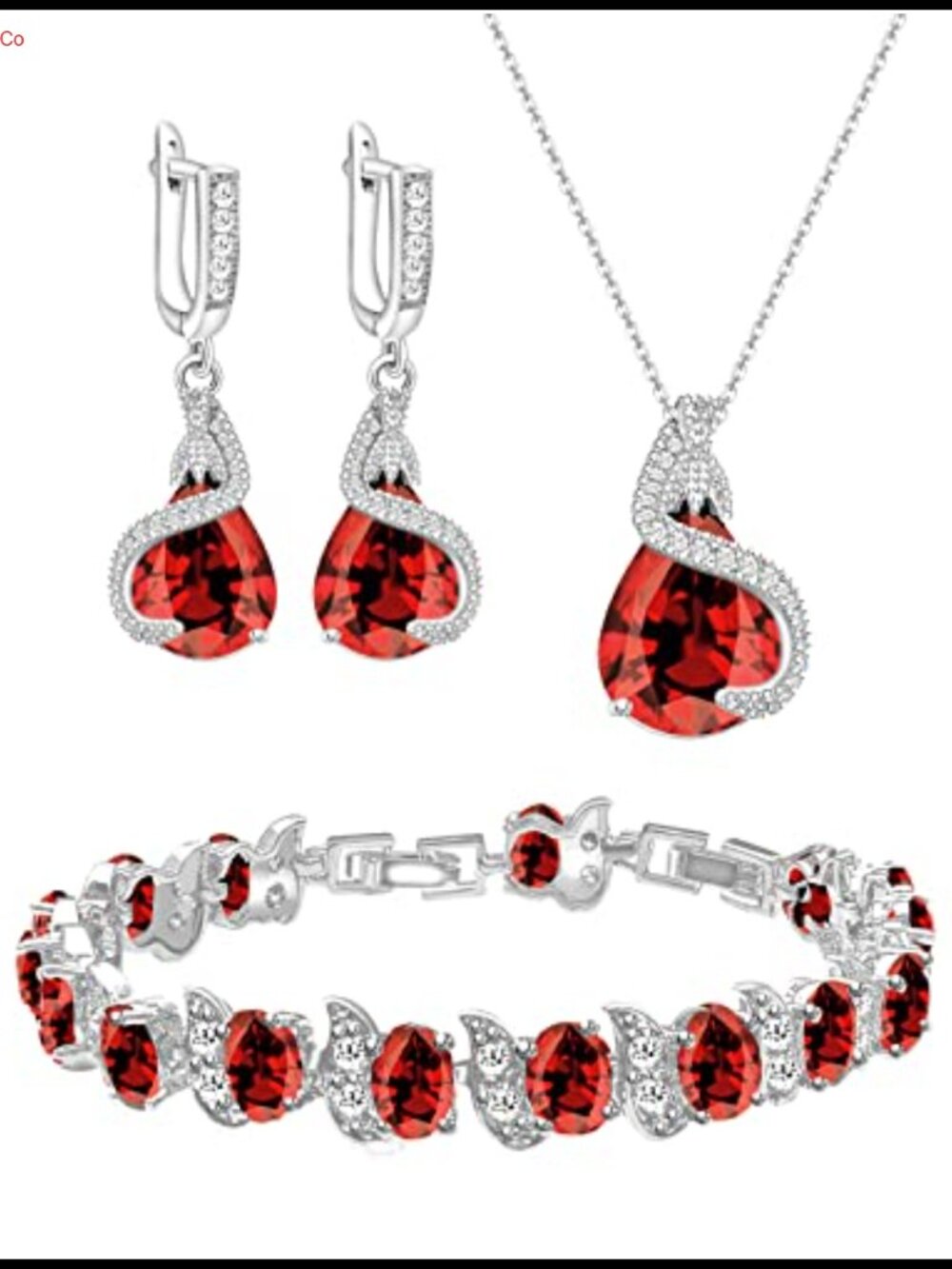 Water Drop CZ White Gold Plated Jewelry Set Earrings Necklace Bracelet